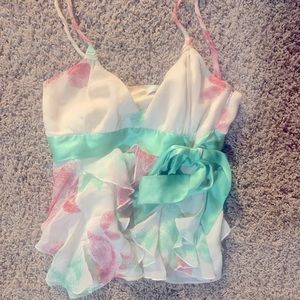 BCBG FLORAL XS TOP WITH SATIN TIED BOW